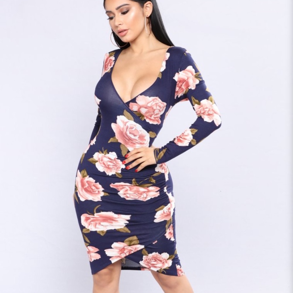 Floral Dress in navy from Fashion Nova